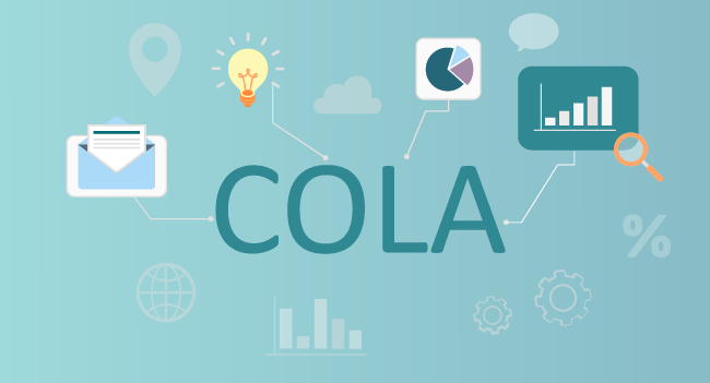 Abstract data icons and the word COLA
